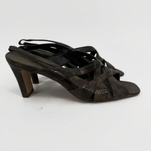 LifeStride Slingback Heels Y2K Women Size 11M Brown Snakeskin Strappy Square Toe